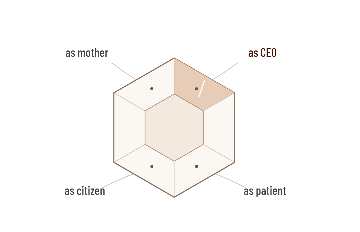 One stone: each observer sees only the facet turned toward them.